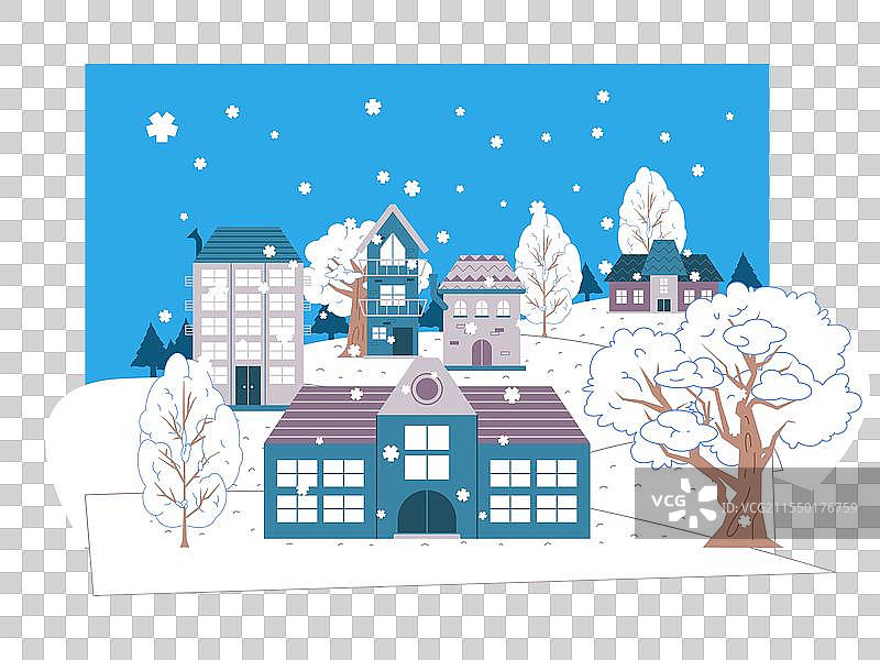 乡村小镇的冬季雪景图片素材