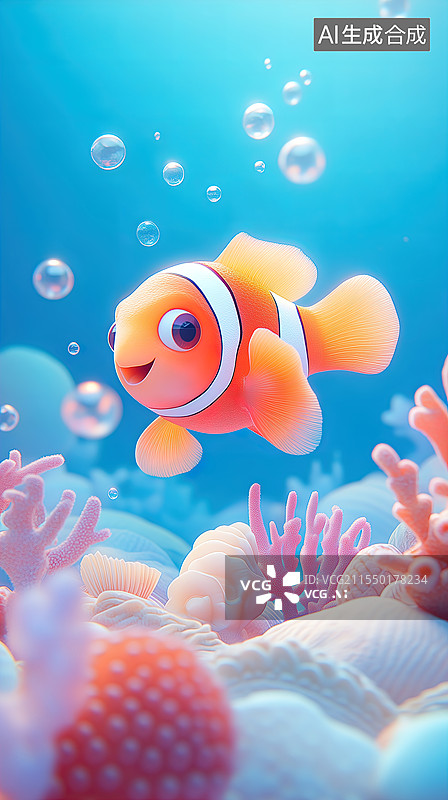 【AI数字艺术】快乐的小丑鱼图片素材