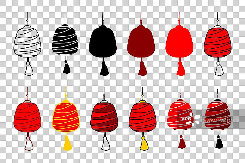 简约风格的红灯笼剪贴画套装，圆形设计图片素材