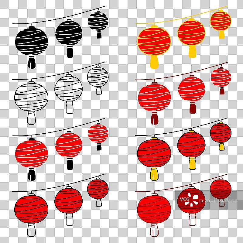 剪贴画套装红灯笼图标简单色彩图片素材