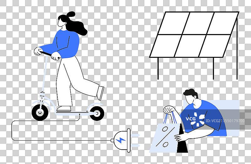 可持续生活方式与电动滑板车和太阳能图片素材