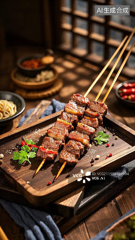 【AI数字艺术】美食烧烤黑胡椒牛肉串图片素材