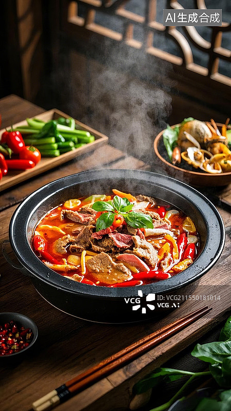 【AI数字艺术】中国传统美食麻辣涮锅火锅图片素材
