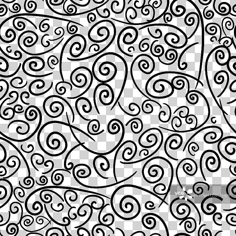 黑色漩涡在白色背景上的无缝图案图片素材