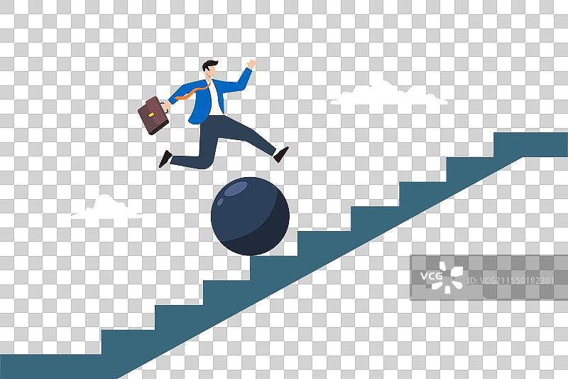 商人跳过落下的巨石图片素材