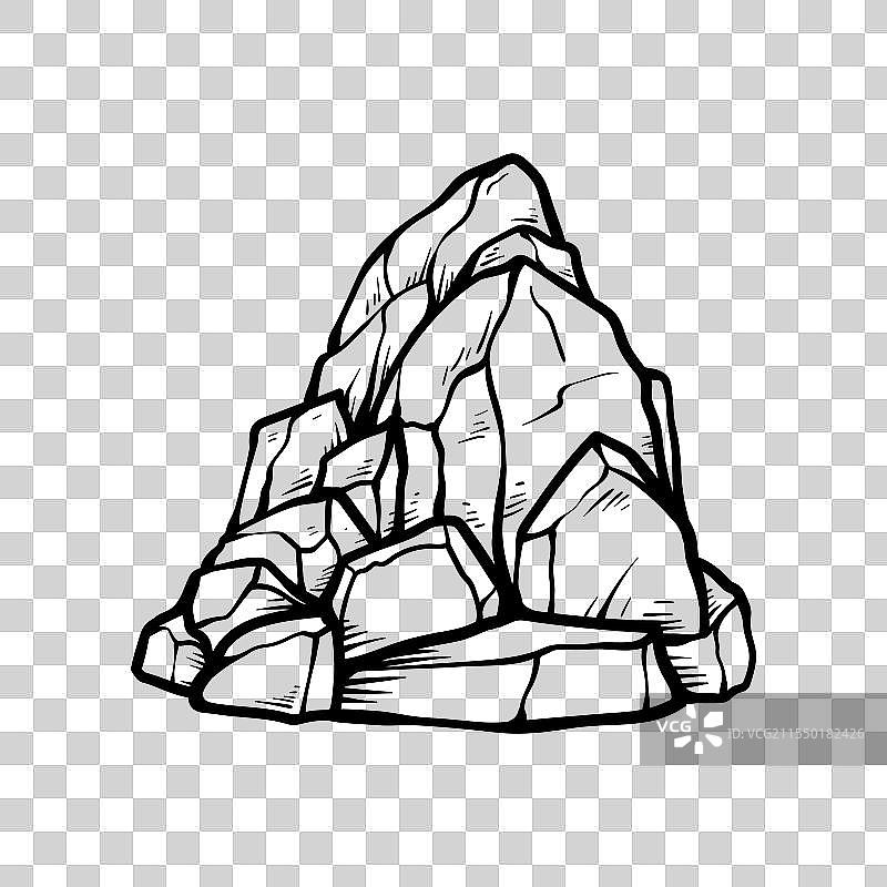 孤立的石头大堆素描着色线条图片素材