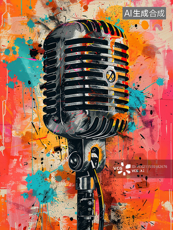 【AI数字艺术】涂鸦风格一副话筒插画图片素材