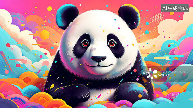 【AI数字艺术】国潮风 云朵山的可爱大熊猫图片素材