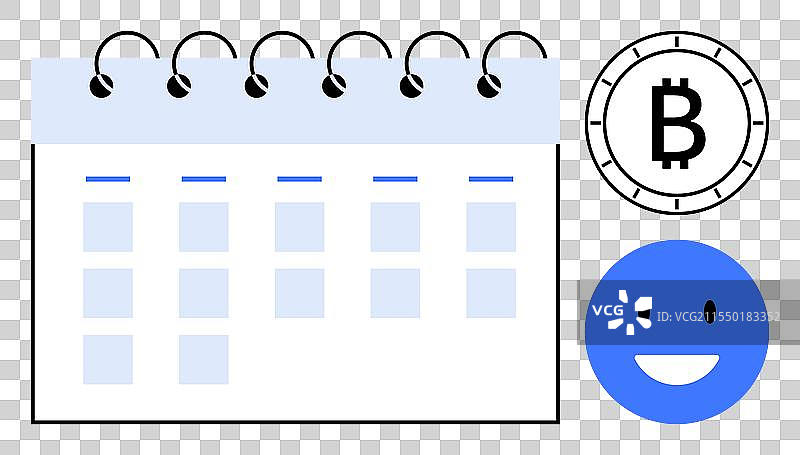 带有螺旋装订的日历和比特币符号图片素材