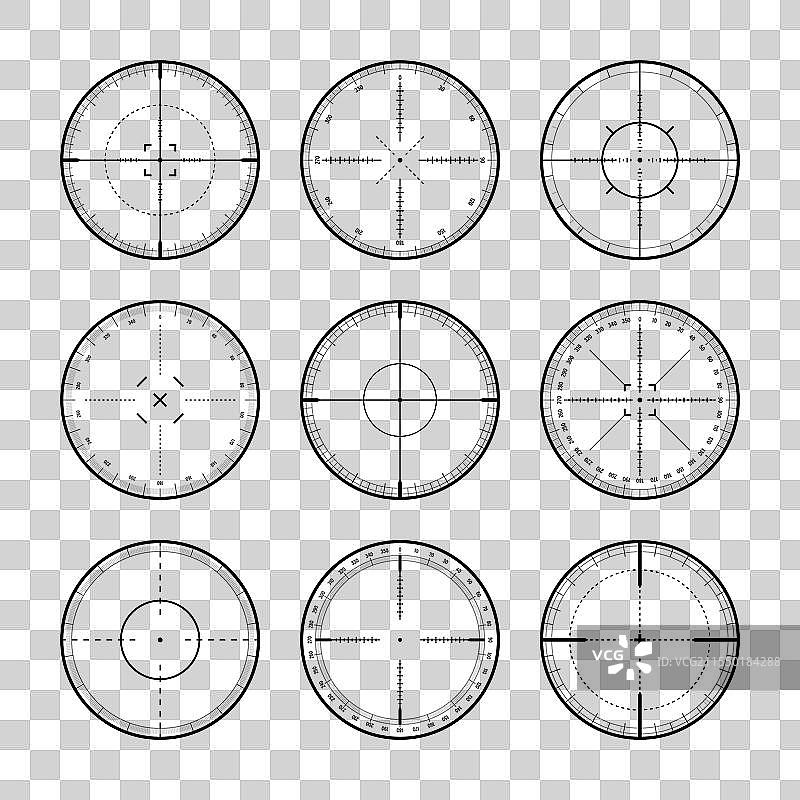各种带有度数刻度的狙击步枪瞄准镜图片素材