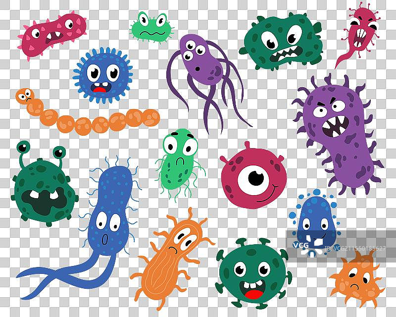 白色背景上孤立的细菌集合图片素材