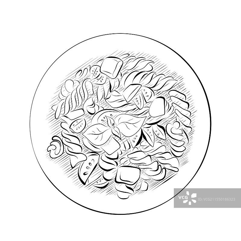 意大利风格的线条艺术食品素描图片素材
