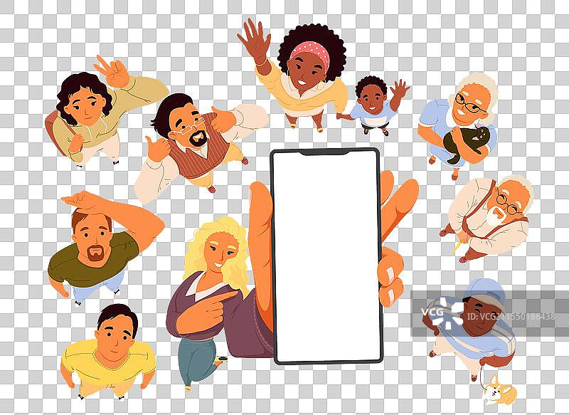 人群中的角色仰望，显得空虚图片素材