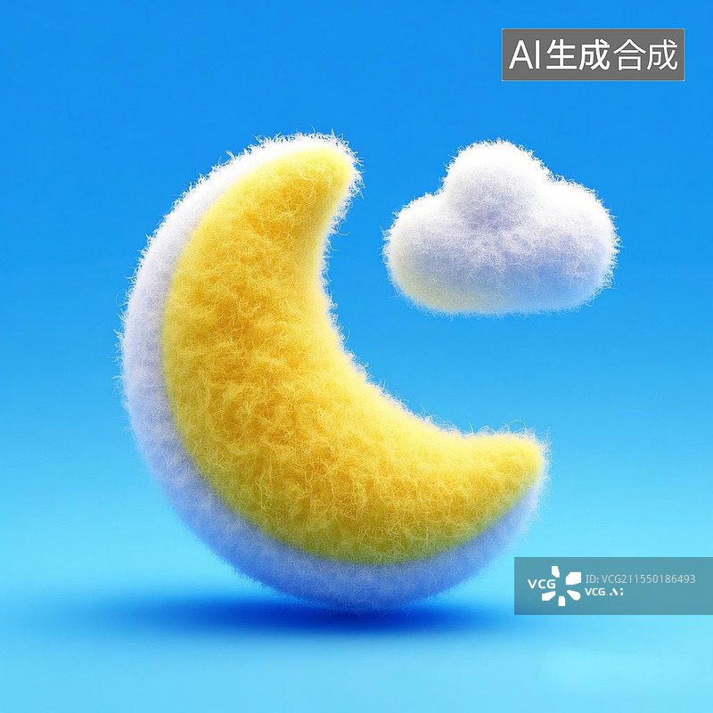 【AI数字艺术】3D卡通毛毡弯弯的月亮元素图片素材