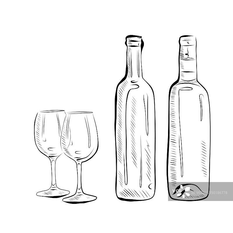 线条画 - 两个酒杯和图片素材