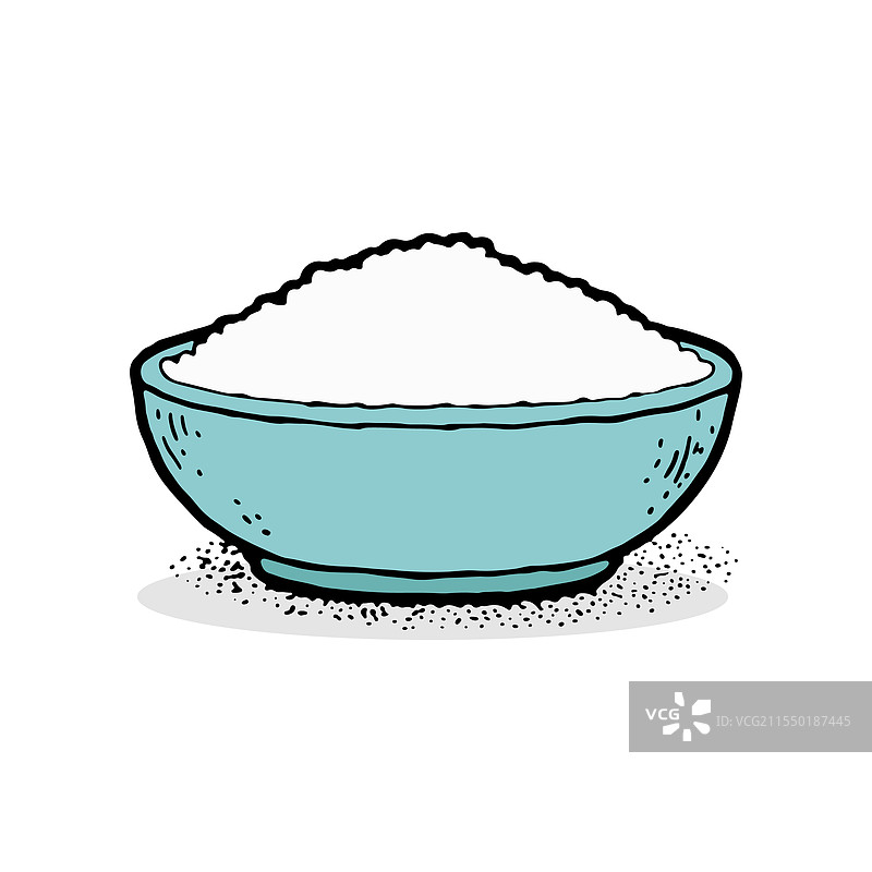 一碗手绘米饭，平铺在白色背景上图片素材