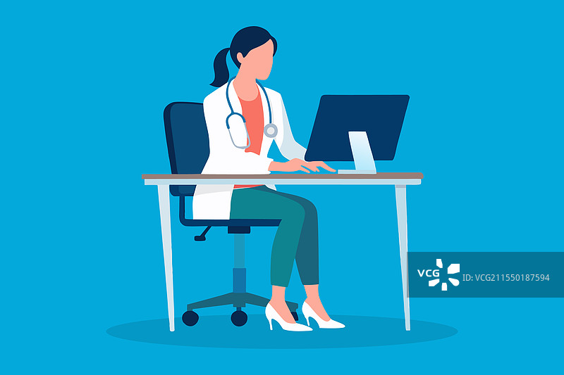 一名女性医务工作者在电脑前工作图片素材
