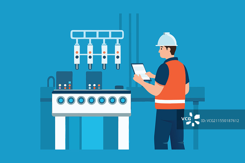 一名工人在使用平板电脑检查设备图片素材