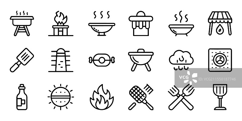 烧烤和烤架相关的可编辑线条图形图片素材