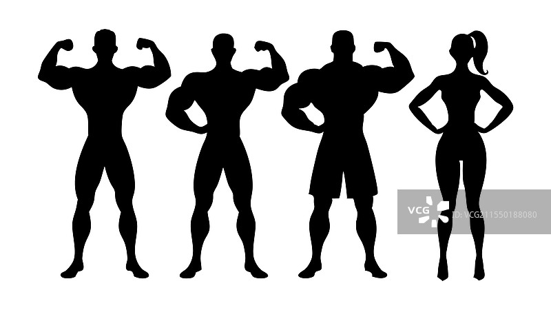 健美男士和女士的剪影图片素材