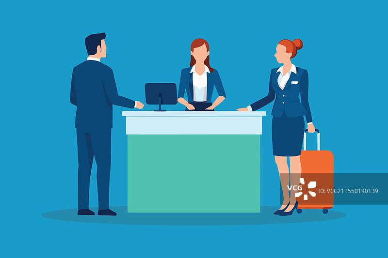 女接待员在前台为游客服务图片素材