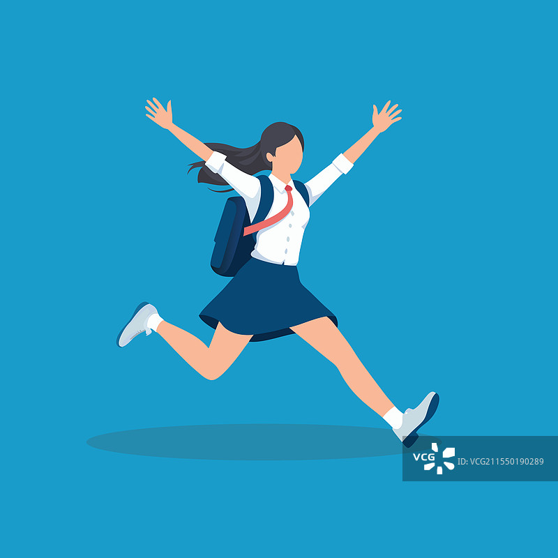 身穿校服的女学生充满活力地跳跃图片素材