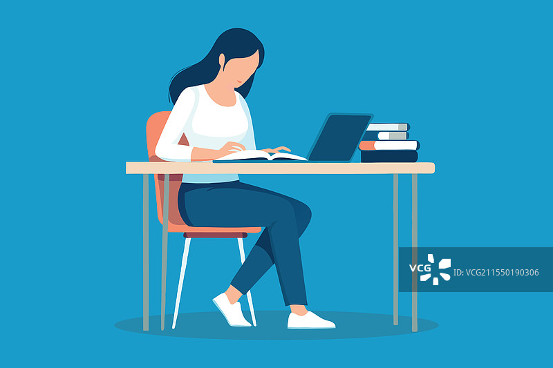 女学生在准备考试复习图片素材