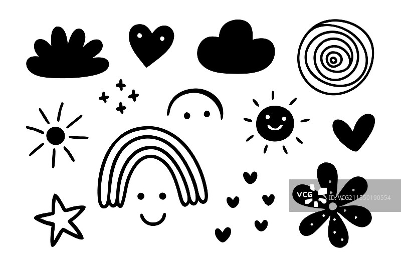 花心云朵儿童绘画风格设计图片素材