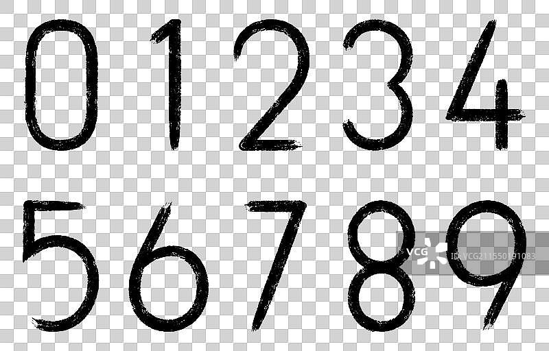 粗糙笔触的0到9的涂鸦数字图片素材