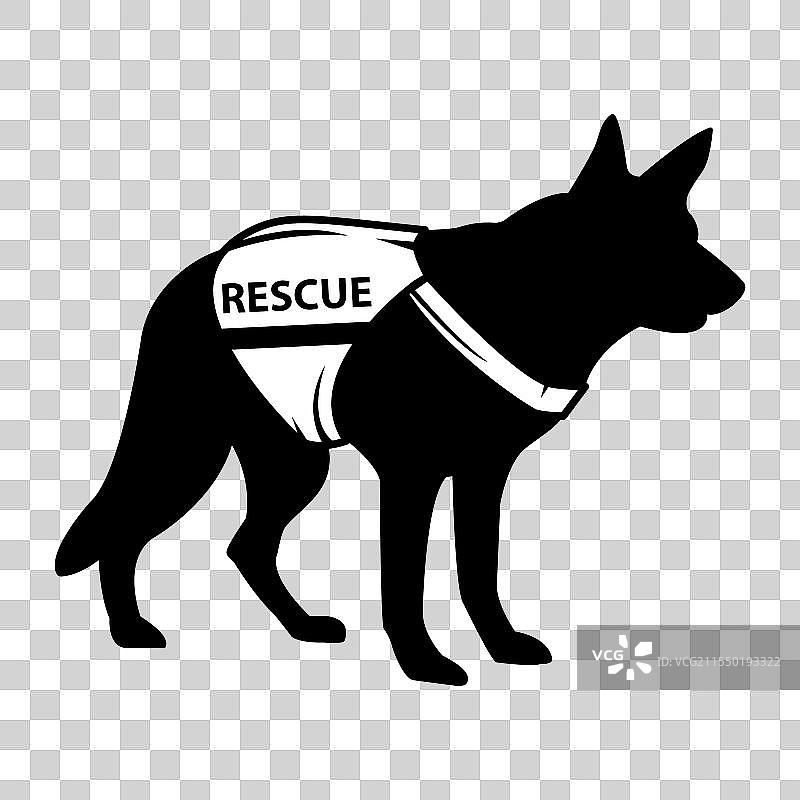 黑色剪影描绘了一只穿着的救援犬图片素材