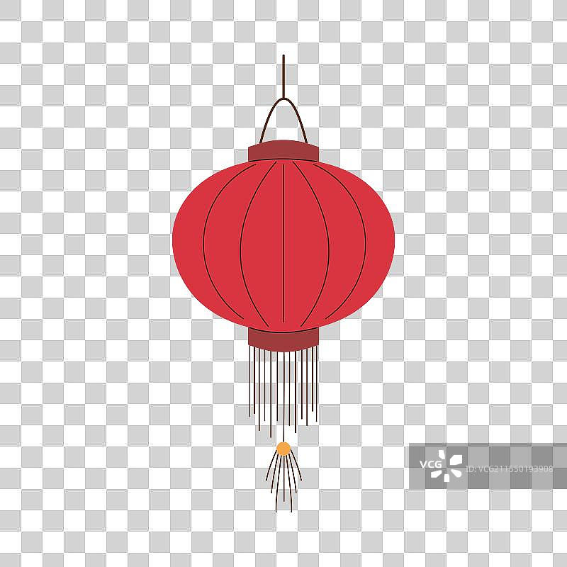 红色纸质中国灯笼单个平面风格图片素材