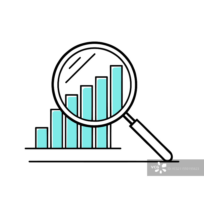 放大镜放置在条形图上图片素材