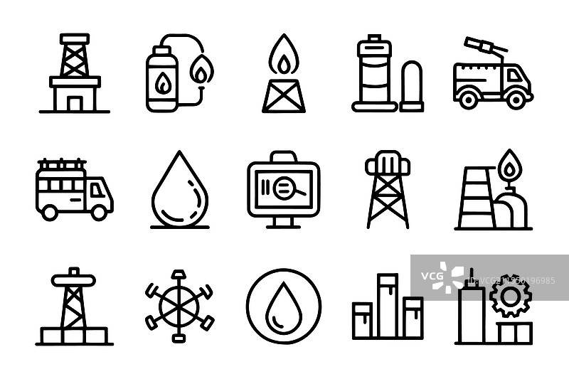 与石油和天然气相关的可编辑图标集，孤立展示图片素材