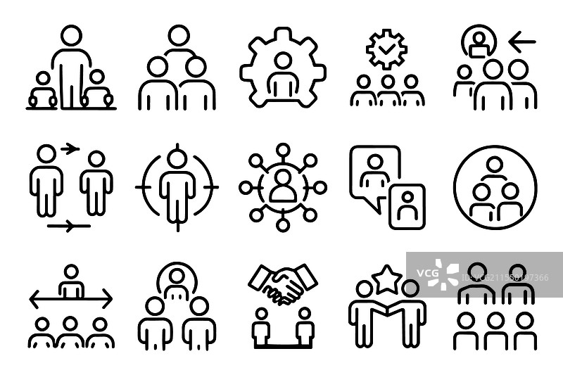与人和团队合作相关的可编辑图标集图片素材