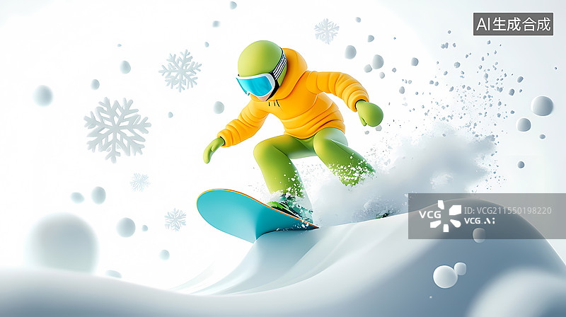 【AI数字艺术】卡通人物滑雪动感姿态图片素材