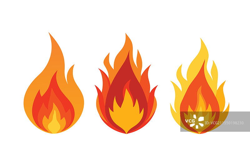 逼真的燃烧火焰集，独立平放在上面图片素材