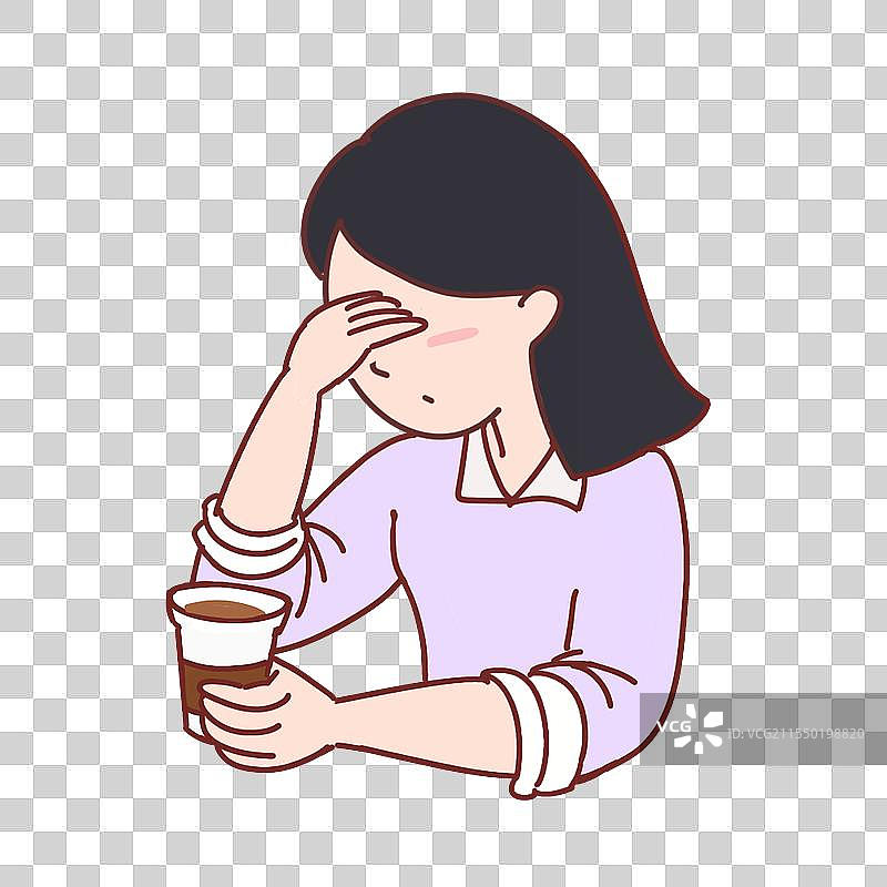 捂脸女性人物手拿咖啡元素图片素材
