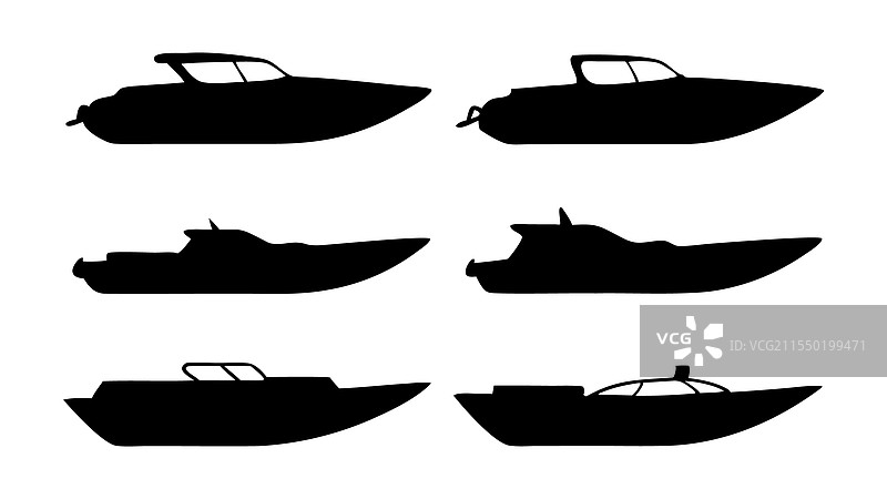 速度船轮廓集，独立于白色背景上图片素材