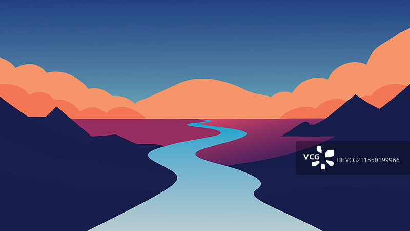 超现实的图像描绘了一条河流流入一个图片素材