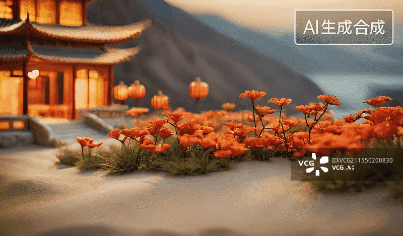 【AI数字艺术】古寺秋景图片素材