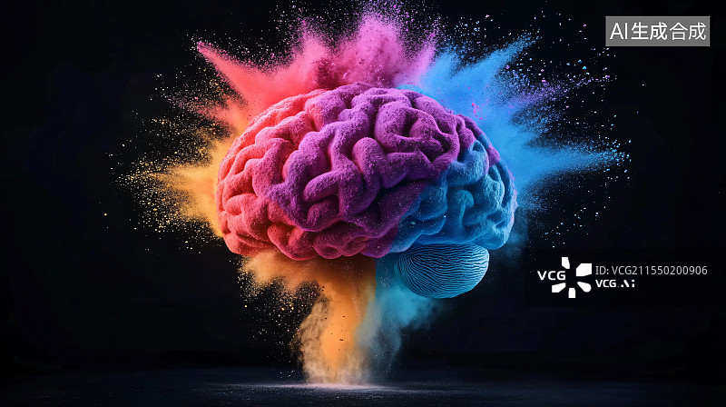 【AI数字艺术】黑色背景下头脑爆炸头脑风暴创意图片图片素材