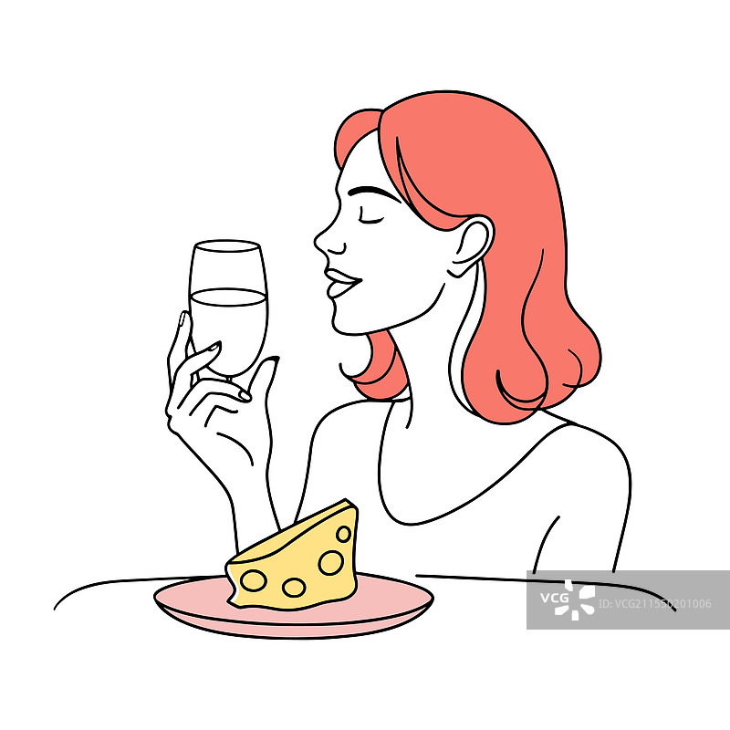 女人在品味一杯葡萄酒时享受着一段时光图片素材