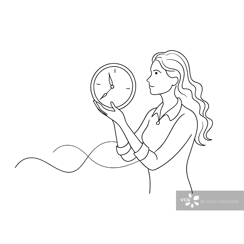 女人深思熟虑地检查一只钟表图片素材