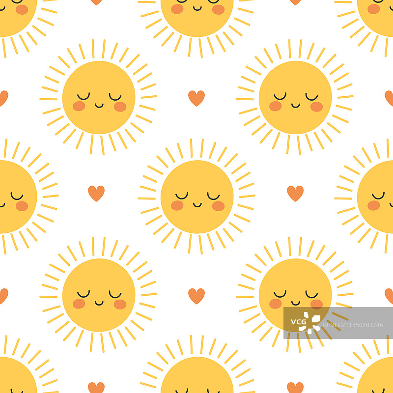 可爱黄色太阳的无缝图案图片素材