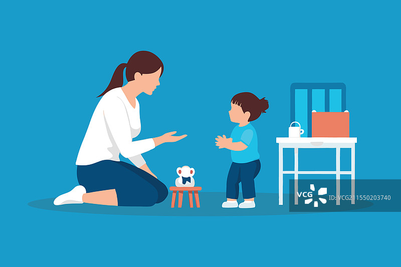 幼儿园老师在和孩子交谈图片素材