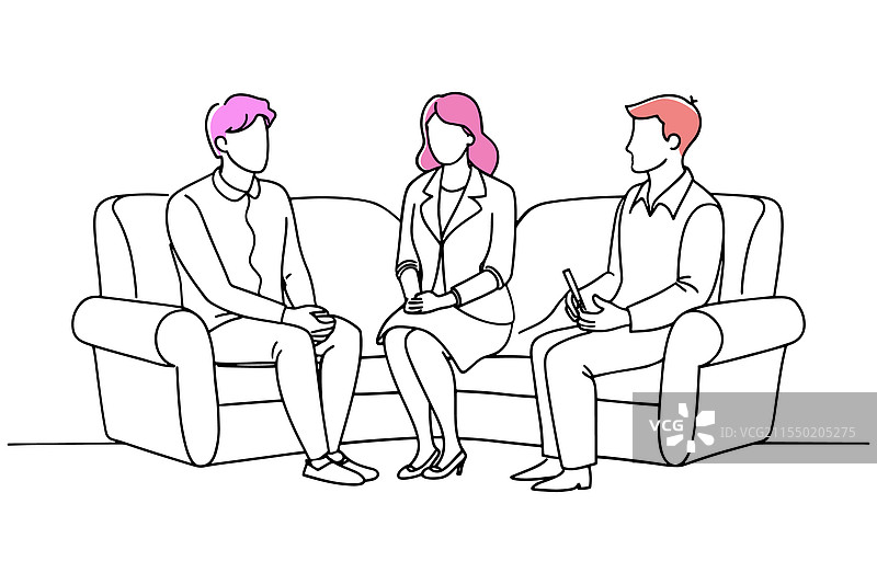 一男一女坐在沙发上与治疗师交谈图片素材