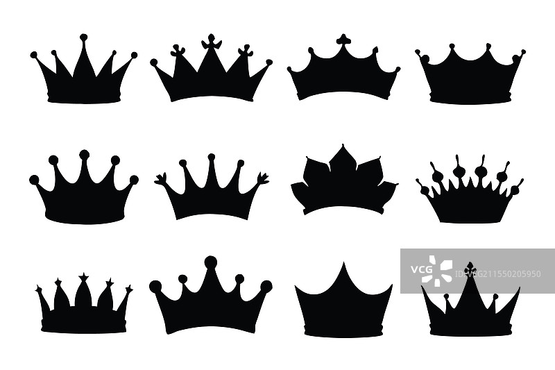 公主皇冠轮廓集，独立扁平设计图片素材
