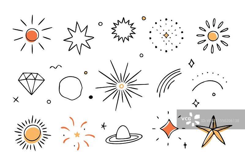 手绘闪耀的阳光爆发光芒元素图片素材