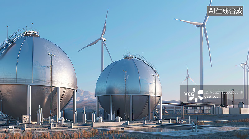 【AI数字艺术】风光制氢产业场景插画——清洁能源发电、储能、制氢图片素材