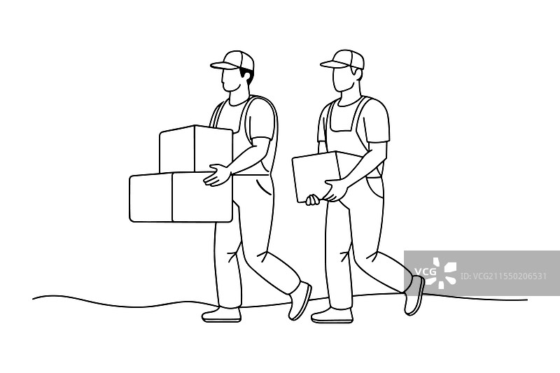 两名穿着工装和手套的男子正在搬运箱子图片素材